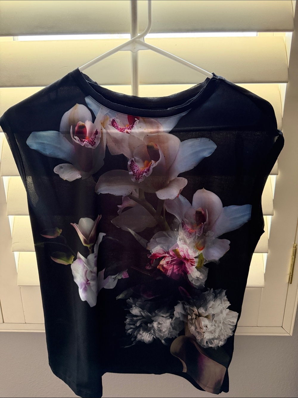 Ted Baker London Black Floral Print Camisole with Pink & White Orchids